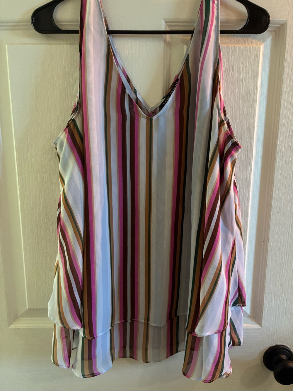 Lane Bryant Size 16 Multi Stripe Cold Shoulder Blouse Pink Brown White
